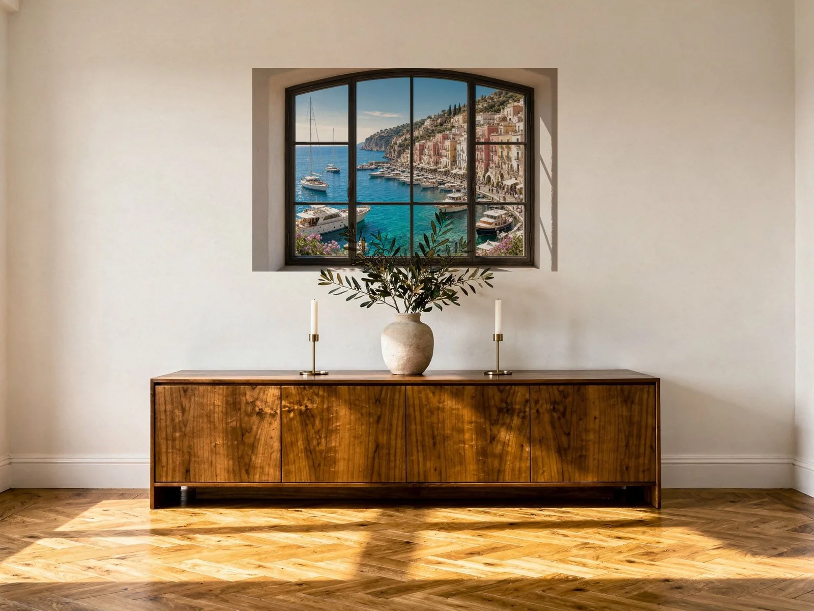 Mediterranean Marina Window printed on a wall